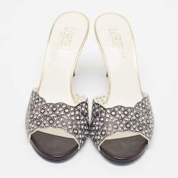 مملوكة مسبقًا Loriblu Black/White Cut Out Leather Slide Sandals Size 39