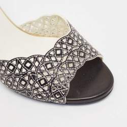 مملوكة مسبقًا Loriblu Black/White Cut Out Leather Slide Sandals Size 39