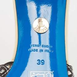 مملوكة مسبقًا Loriblu Black/White Cut Out Leather Slide Sandals Size 39