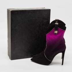 Loriblu Purple/Black Calf Hair and Suede Ankle Length Boots Size 41