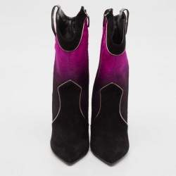 Loriblu Purple/Black Calf Hair and Suede Ankle Length Boots Size 41