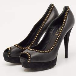 Loriblu Black Leather Peep Toe Platform Pumps Size 39