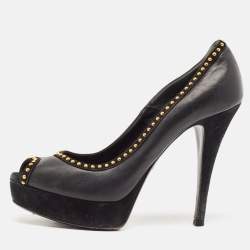 Loriblu Black Leather Peep Toe Platform Pumps Size 39