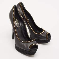 Loriblu Black Leather Peep Toe Platform Pumps Size 39