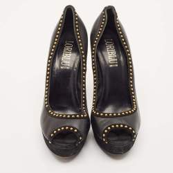 Loriblu Black Leather Peep Toe Platform Pumps Size 39