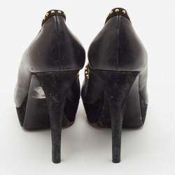 Loriblu Black Leather Peep Toe Platform Pumps Size 39