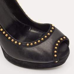 Loriblu Black Leather Peep Toe Platform Pumps Size 39