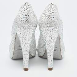 Loriblu Silver Satin Crystal Embellished Platform Pumps Size 36.5