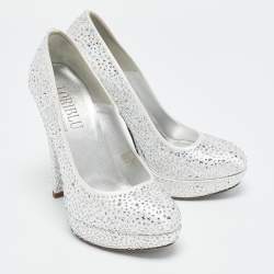 Loriblu Silver Satin Crystal Embellished Platform Pumps Size 36.5