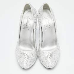Loriblu Silver Satin Crystal Embellished Platform Pumps Size 36.5