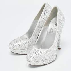 Loriblu Silver Satin Crystal Embellished Platform Pumps Size 36.5