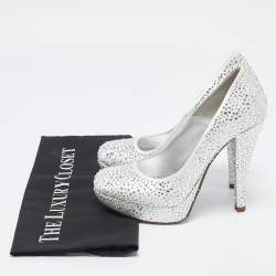 Loriblu Silver Satin Crystal Embellished Platform Pumps Size 36.5