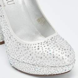 Loriblu Silver Satin Crystal Embellished Platform Pumps Size 36.5