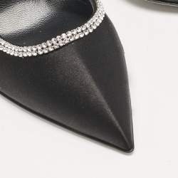 Loriblu Black Satin Crystals Embellished Ankle Strap Pumps Size 37