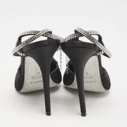Loriblu Black Satin Crystals Embellished Ankle Strap Pumps Size 37