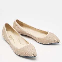 Loriblu Beige Suede Crystal Embellished Ballet Flats Size 36