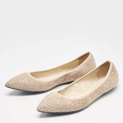 Loriblu Beige Suede Crystal Embellished Ballet Flats Size 36