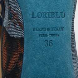 Loriblu Multicolor Floral Print Denim and Glitter Ankle Strap Ballet Flats Size 36