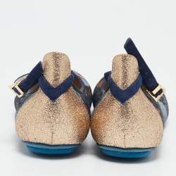 Loriblu Multicolor Floral Print Denim and Glitter Ankle Strap Ballet Flats Size 36