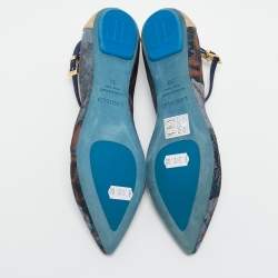 Loriblu Multicolor Floral Print Denim and Glitter Ankle Strap Ballet Flats Size 36