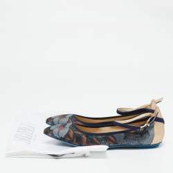 Loriblu Multicolor Floral Print Denim and Glitter Ankle Strap Ballet Flats Size 36