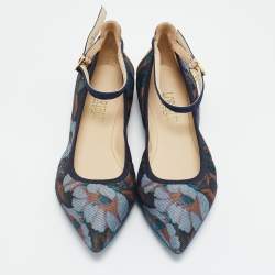 Loriblu Multicolor Floral Print Denim and Glitter Ankle Strap Ballet Flats Size 36