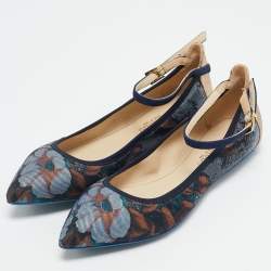 Loriblu Multicolor Floral Print Denim and Glitter Ankle Strap Ballet Flats Size 36