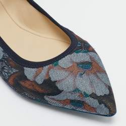 Loriblu Multicolor Floral Print Denim and Glitter Ankle Strap Ballet Flats Size 36