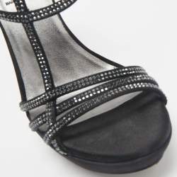 Loriblu Black Suede Crystal Embellished Platform Sandals Size 40