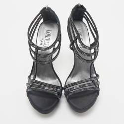 Loriblu Black Suede Crystal Embellished Platform Sandals Size 40