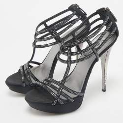 Loriblu Black Suede Crystal Embellished Platform Sandals Size 40