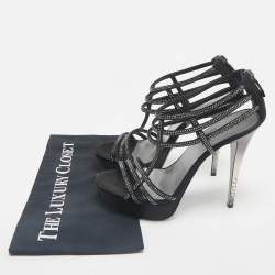 Loriblu Black Suede Crystal Embellished Platform Sandals Size 40