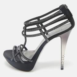Loriblu Black Suede Crystal Embellished Platform Sandals Size 40