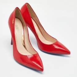 Loriblu Red Perforated Patent Leather Pointed Toe Pumps Size 38