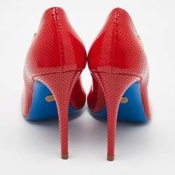 Loriblu Red Perforated Patent Leather Pointed Toe Pumps Size 38