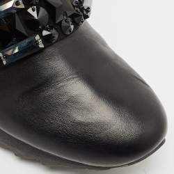 Loriblu Black Faux Fur and Leather Crystals Embellished Sneakers Size 41
