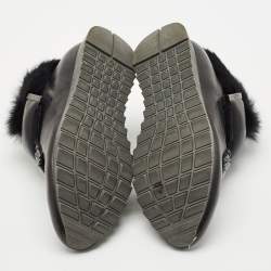 Loriblu Black Faux Fur and Leather Crystals Embellished Sneakers Size 41