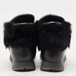 Loriblu Black Faux Fur and Leather Crystals Embellished Sneakers Size 41