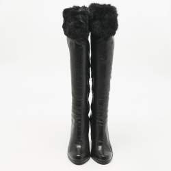 مملوكة م سبقًا حذاء بوت لوريبلو شامواه أسود مطرز بطول الركبة مقاس 37.5