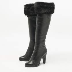 مملوكة مسبقًا حذاء بوت لوريبلو شامواه أسود مطرز بطول الركبة مقاس 37.5