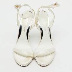 Pre Owned Loriblu White Satin Crystal Embellished Heel Ankle Strap Sandals Size 38