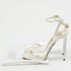 Pre Owned Loriblu White Satin Crystal Embellished Heel Ankle Strap Sandals Size 38