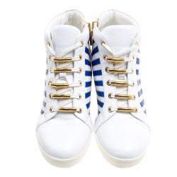Pre Owned Loriblu White Painted Leather Wedge Sneakers Size 40