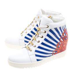 Pre Owned Loriblu White Painted Leather Wedge Sneakers Size 40