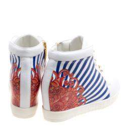 Pre Owned Loriblu White Painted Leather Wedge Sneakers Size 40
