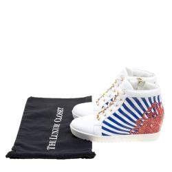 Pre Owned Loriblu White Painted Leather Wedge Sneakers Size 40