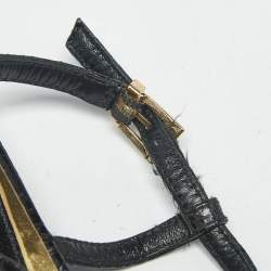 Pre Owned Loriblu Black Python Embossed Leather Crystal Embellish Thong Flats Sandals Size 38.5