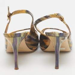 Pre Owned Loriblu Multicolor Patent Leather Peep Toe Slingback Pumps Size 37