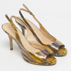 Pre Owned Loriblu Multicolor Patent Leather Peep Toe Slingback Pumps Size 37