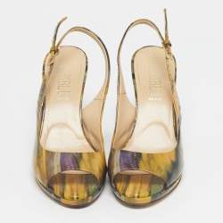 Pre Owned Loriblu Multicolor Patent Leather Peep Toe Slingback Pumps Size 37